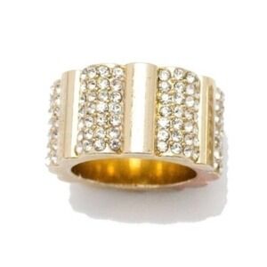 18K Gold-Plated Statement Ring Modern, Contemporary, Crystals NEW
